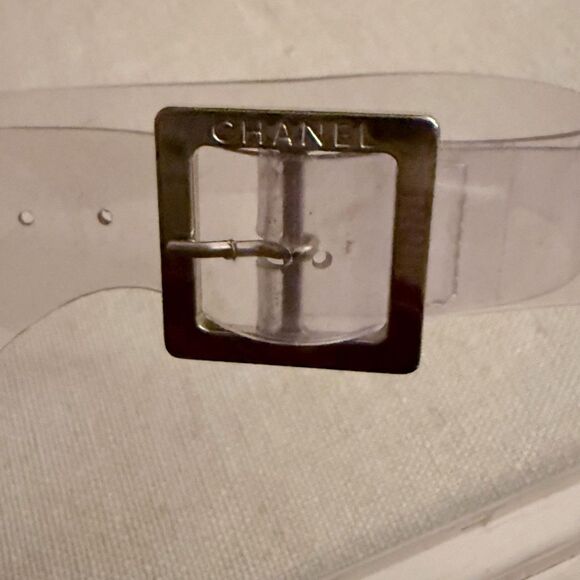 Chanel PVC, silver, & burgundy patent leather platform ankle strap heels. IT 40 - Picture 12 of 12